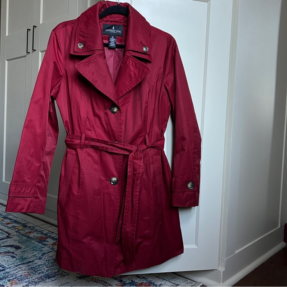 London Fog Women's Belted Trench Rain Coat Burgundy Size Medium